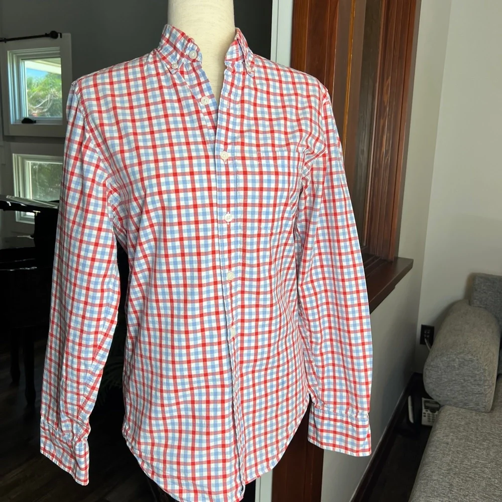 J. CREW blue and red check button down shirt Size XS Mens Womens Unisex EUC